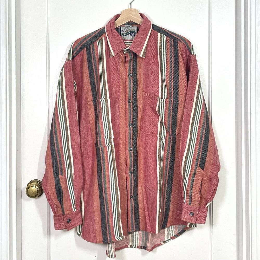 Vintage Sedan Clothing Striped Flannel Red Shirt Baggy 90s Y2K Mens Size L